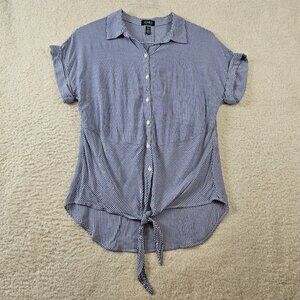 Jones New York Top Women Medium Blue Tie Front Cuffed Cap Sleeve Coastal Cowgirl